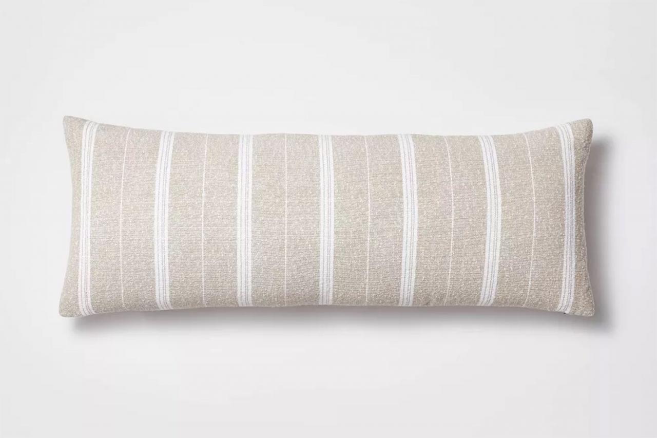 Oversized Oblong Boucle Woven Stripe Decorative Throw Pillow Khaki - Thresholdâ¢ designed with Studio McGee