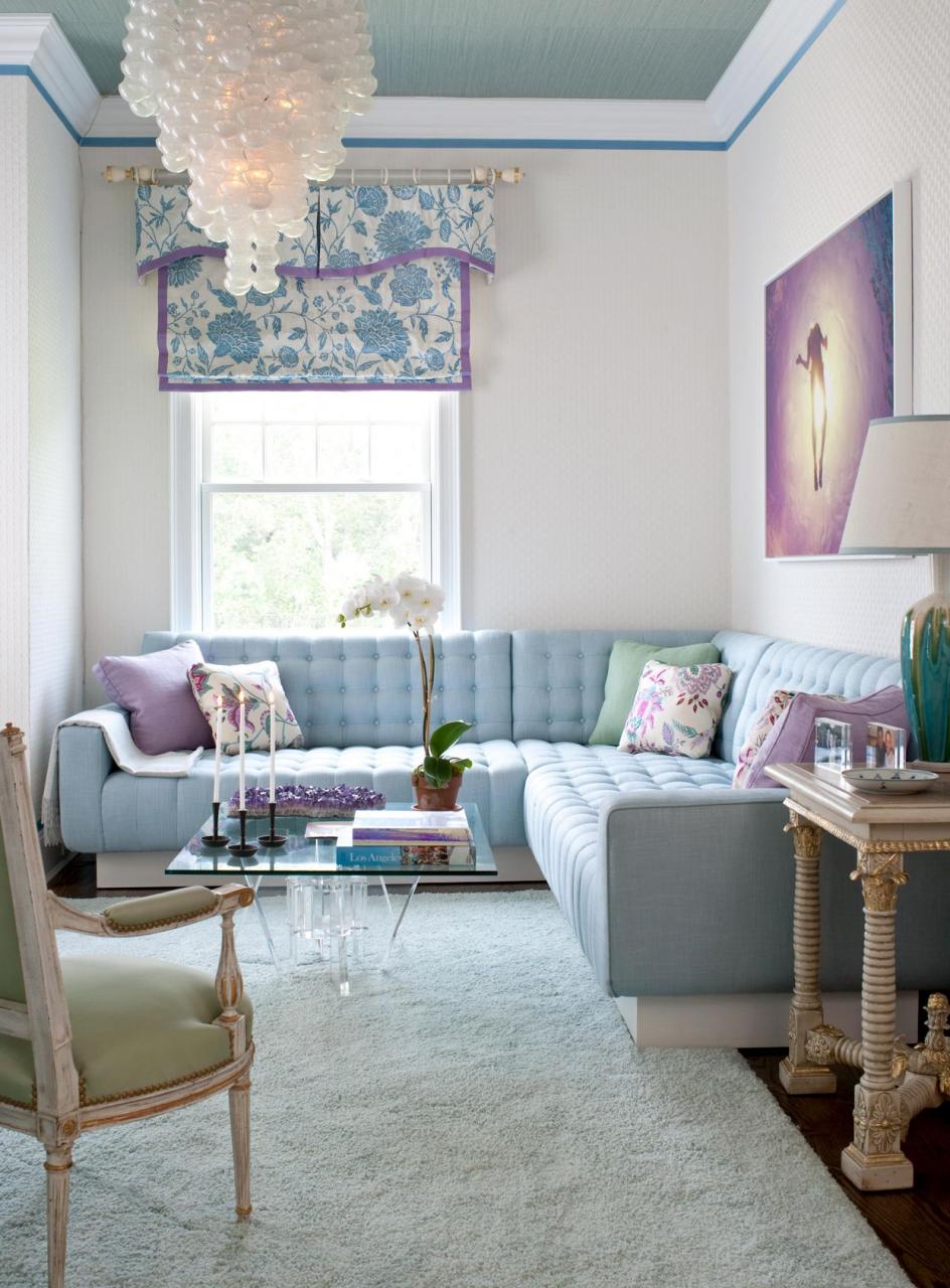 sky blue and lavender living room