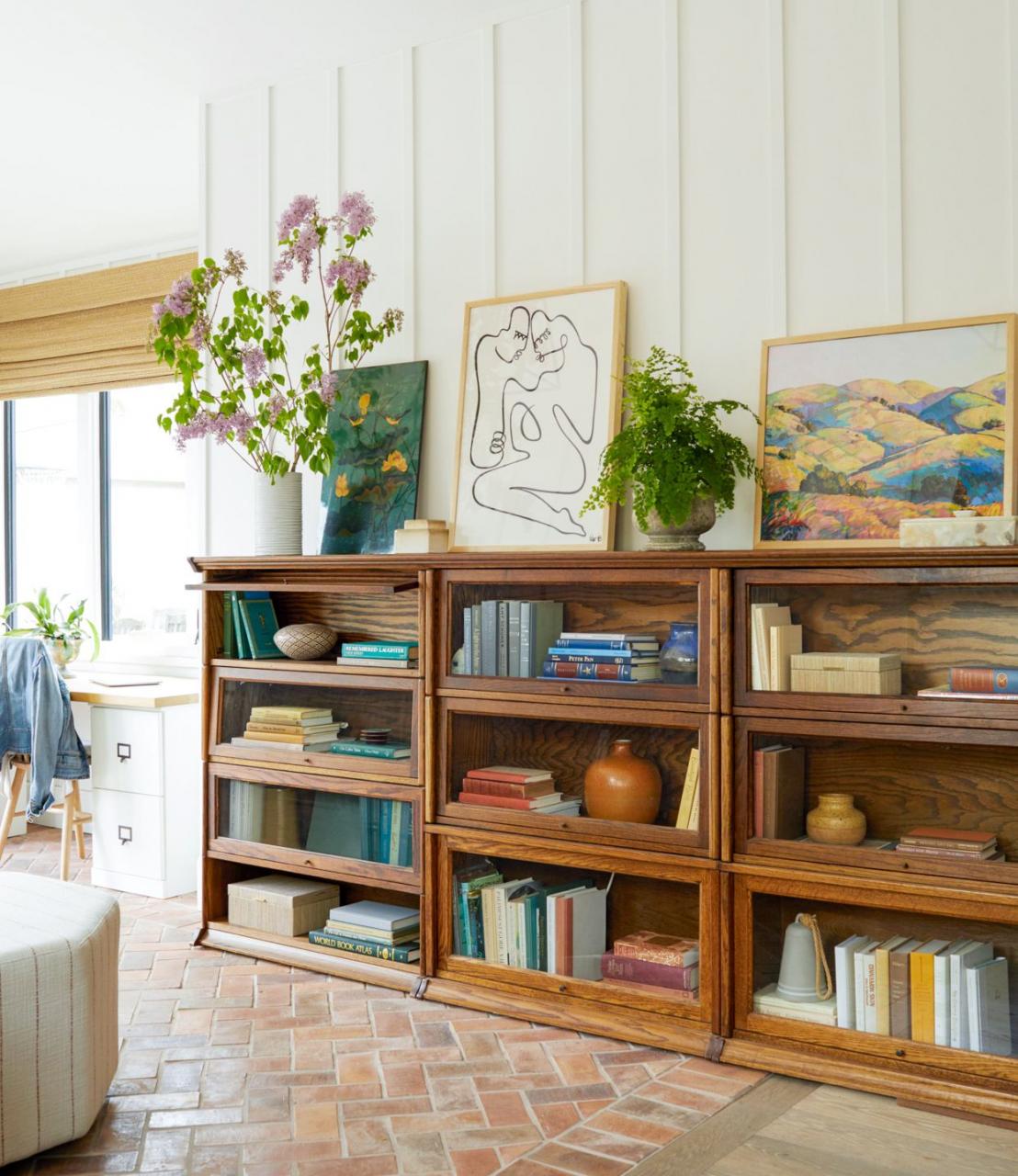3 wooden bookshelves art