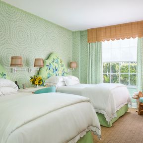 Green bedroom at the Colony Hotel with Society Social furnishings